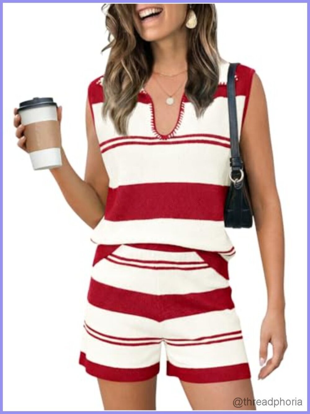 2 Piece Color Block Short Sets V Neck Sleeveless Striped Tank Tops Lounge